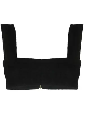 Укороченный твидовый топ с квадратным вырезом