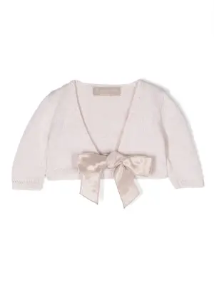 Кардиган с V-образным вырезом и бантом