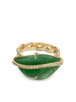 18kt yellow gold Leaf jade and diamond ring