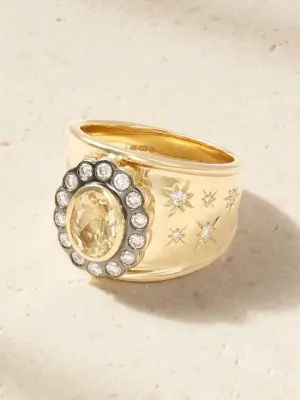 Кольцо Lexi Cigar Band из 14-каратного золота с цитрином и бриллиантами