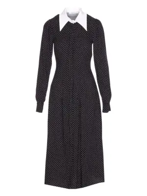 Платье миди в горошек с воротником