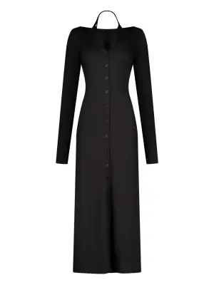 платье в рубчик с длинными рукавами