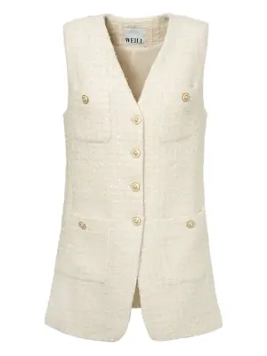 Твидовый жилет без рукавов на пуговицах