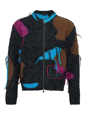 Кардиган на молнии с эффектом пэтчворк и рваными краями