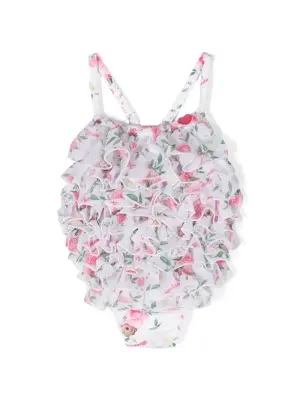 Купальник с оборками и цветочным принтом