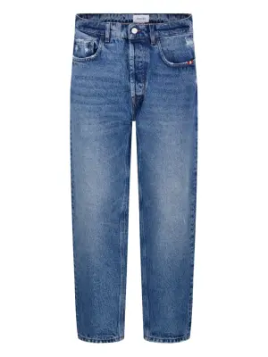 Джинсы с эффектом потертости и карманами