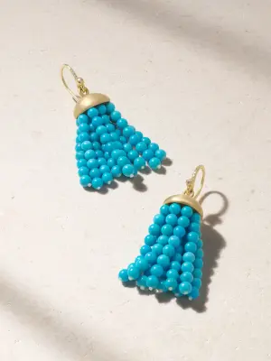 Серьги из золота 18 карат с бирюзой и бриллиантами