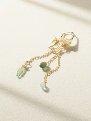 Серьги-кольца Young Fish из золота 750 пробы с серпентином и аквамарином
