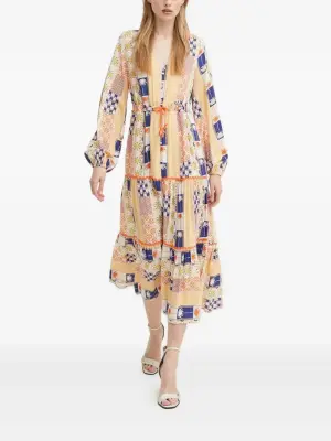 Ярусное платье миди в технике пэчворк