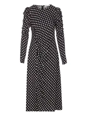 Платье в горох с присборенными рукавами