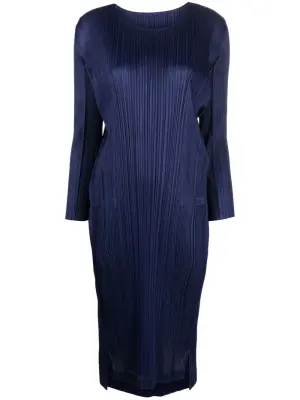 Плиссированное платье миди с длинными рукавами