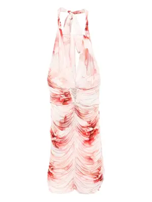 Платье мини с V-образным вырезом и цветочным принтом