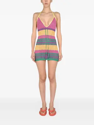 Полосатое платье мини с кисточками