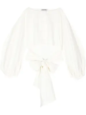 Поплиновый топ с вырезом-лодочкой и завязками