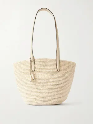 Сумка-тоут из рафии HUNTING SEASON Trapeze Basket с кожаной отделкой