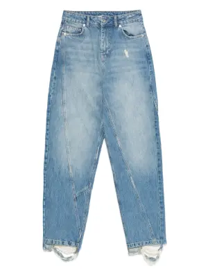 Джинсы бойфренды с эффектом потертости