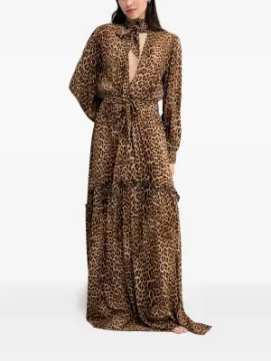 Платье макси с оборками и леопардовым принтом