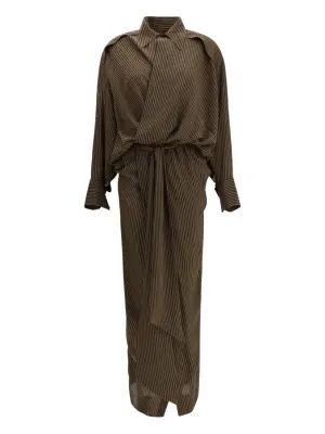 Полосатое платье-рубашка макси