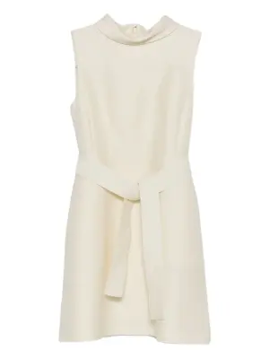 Платье мини с поясом и высоким воротником