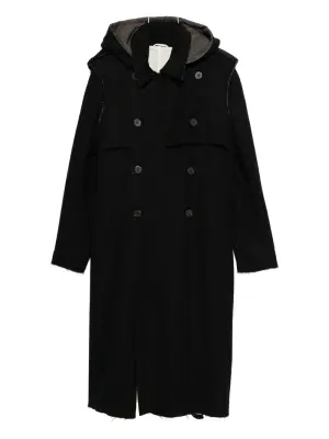 Двубортное пальто с капюшоном