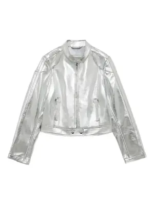 Стёганая кожаная куртка на молнии