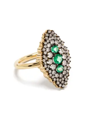 Кольцо Maxi Lanzadera из желтого золота с бриллиантами и изумрудами