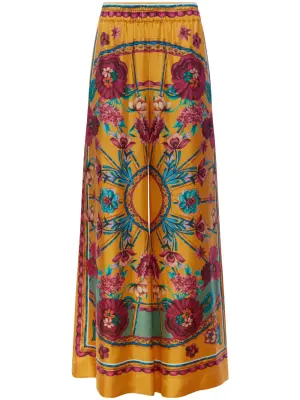 Шелковые брюки палаццо с графичным принтом