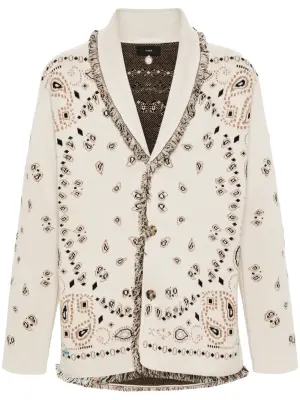 Жаккардовый кардиган с бахромой и узором