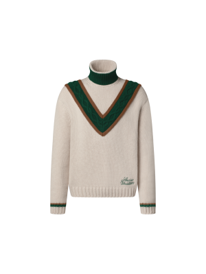 Свитер с воротником-стойкой из фактурной (или рельефной) контрастной вязки