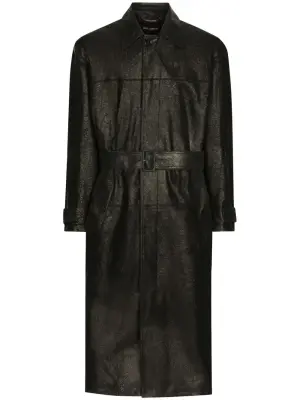 Кожаное пальто с поясом