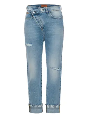 Джинсы с перекрещивающейся застёжкой и эффектом потертостей