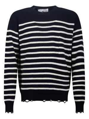 Полосатый свитер с эффектом потертости