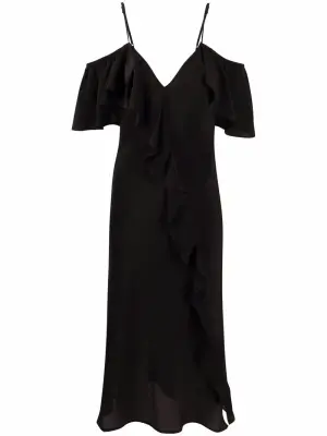 Платье с V-образным вырезом и оборками