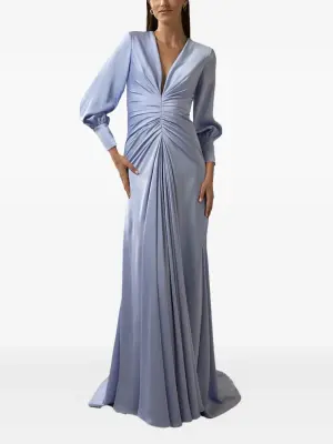 Платье макси с длинными рукавами и V-образным вырезом