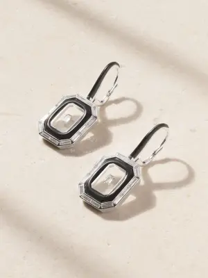 Серьги из белого золота 750 пробы с бриллиантами и эмалью