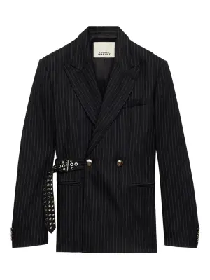 Полосатая куртка с поясом и заклепками