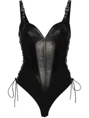 Боди с кожаной отделкой