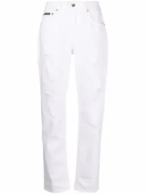 Джинсы бойфренды с эффектом потертости