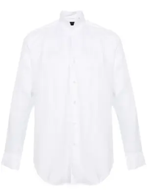 Льняная рубашка с воротником-стойкой