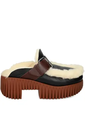 Мюли из овчины с пряжкой, каблук 60 мм