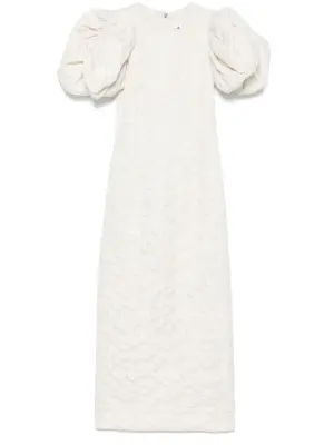 Жаккардовое платье миди с объемными рукавами