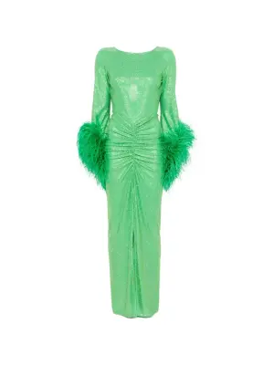 Макси-платье с отделкой из перьев и кристаллами
