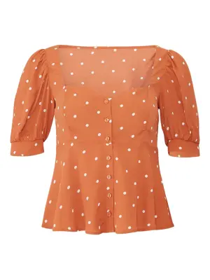 Блузка в горох с объемными рукавами