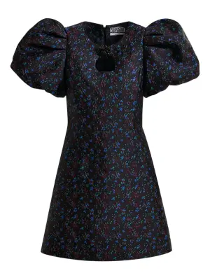 Платье мини с цветочным принтом и объемными рукавами