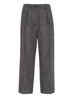 Твидовые брюки со складками и узором в елочку