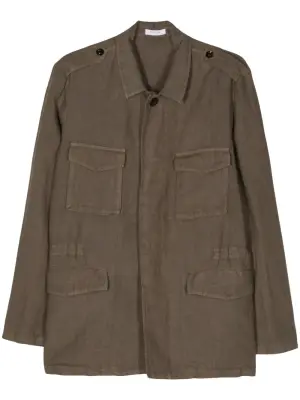 Льняная куртка-рубашка из ткани шамбре