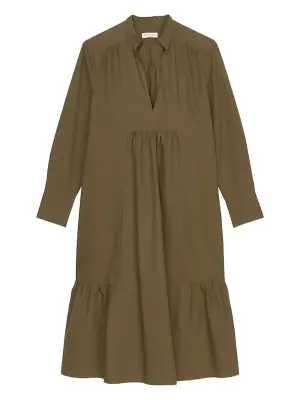 плиссированное платье миди с длинными рукавами