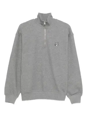 Свитшот с полу-молнией и нашивкой в виде головы лисы