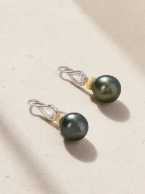 Серьги из золота 18 карат, платины, с бриллиантами и жемчугом