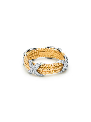 Кольцо X в три ряда из жёлтого золота и платины с бриллиантами